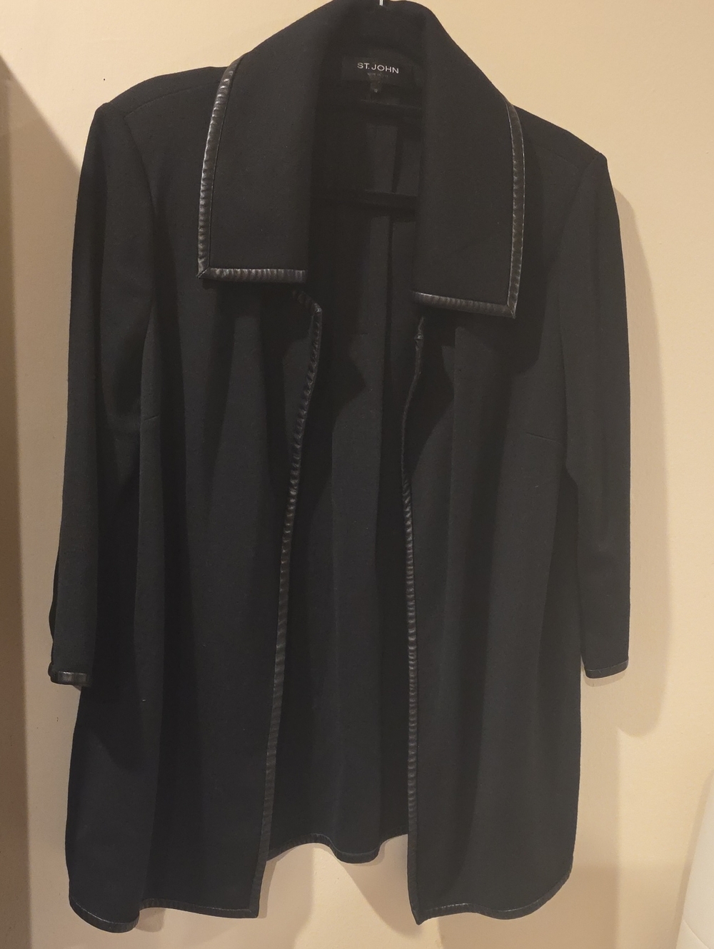 St. John Collection Open-Front Black Leather Lapel Blazer Jacket